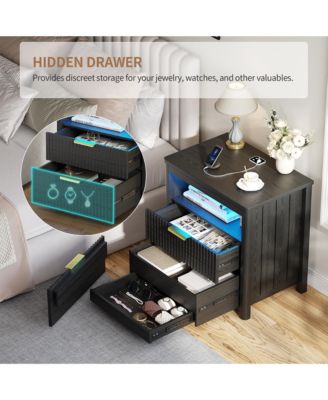 24" Modern LED Nightstand with 3 Drawers and Charging Station