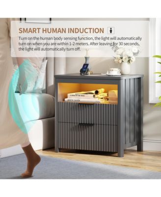 24" Modern LED Nightstand with 3 Drawers and Charging Station