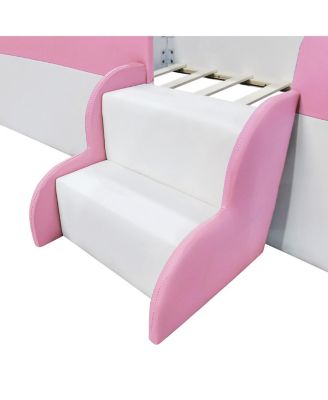 Twin Size Upholstered Daybed with Fence and Stairs