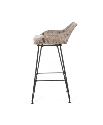 Streamdale Wicker Barstools with Metal Hairpin Legs and Cushions (Set of 2