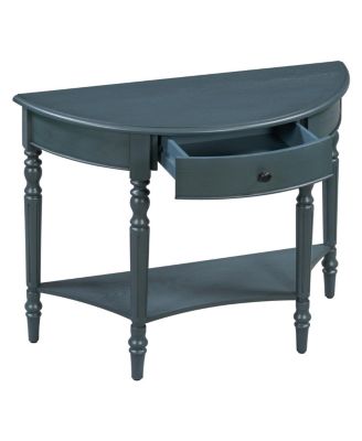 Farmhouse Navy Half Moon Console Table with Drawer & Shelf