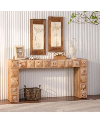 Rustic Geometric Carved Console Table