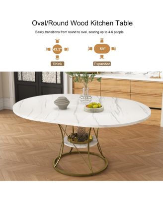 43" Round Extendable Farmhouse Dining Table w/ Storage Shelf