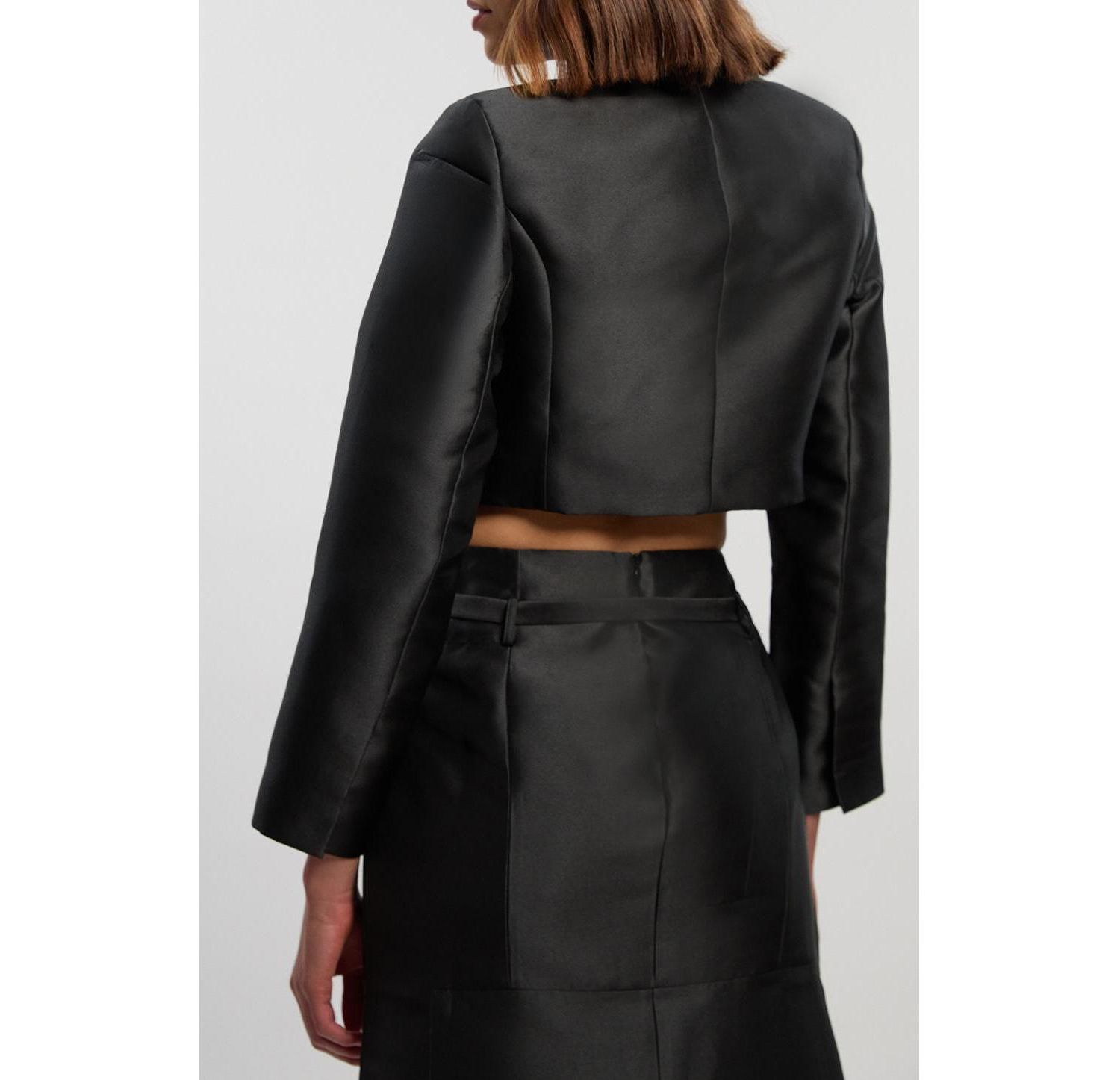 Women's Satin Twill Cropped Wrap Tailored Jacket