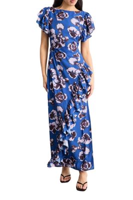 Women's Side Split Ruffle Detail Maxi Dress