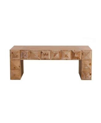 Rustic Geometric Relief Coffee Table - Solid Wood & MDF