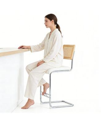 Streamdale Natural rattan bar stool 2-piece set with solid wood backrest