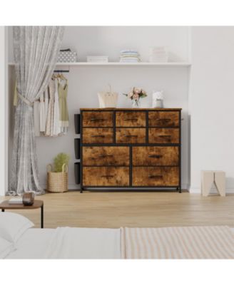 10 Drawer Fabric Dresser & Chest of Drawers with Fabric Bins, Side Pockets & Sturdy Steel Frame for Closet Hallway Living Room