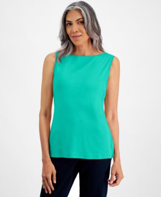 Women's Cotton Boat-Neck Sleeveless Top