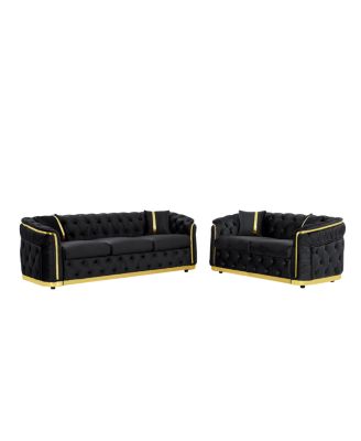 Velvet Chesterfield Couch Set: 84.6" Sofa, 62.6" Loveseat