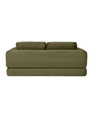 2-in-1 Folding Convertible Sofa Bed, Modern Corduroy Sleeper Couch with 2 Pillows