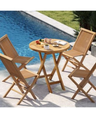 Patio Teak Wood Dining Table 27.5'' Round Side Table w/ Slatted Tabletop