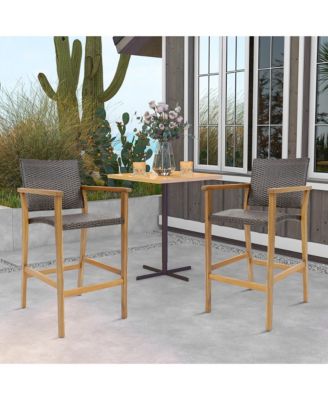 Patio Rattan Bar Stool Set of 4 Outdoor PE Wicker Bar Chairs w/ Armrests & Sturdy Footrests