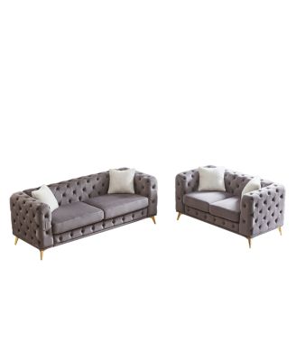 3+2 seater velvet sofa with solid wood frame and metal feet, 4 cushions.
