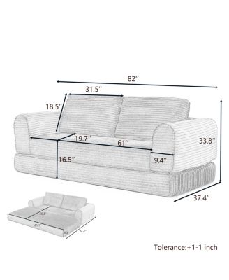 2-in-1 Folding Convertible Sofa Bed, Modern Corduroy Sleeper Couch with 2 Pillows