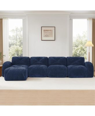 L-shaped Velvet Tufted Sofa with Movable Ottoman