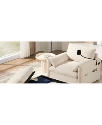 37" Sofa with Storage Ottoman, Phone Holder, Charger, Pockets, Chenille Armchair