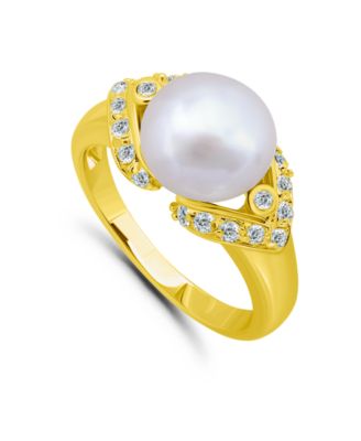 1.0 Cttw Cubic Zirconia 10mm Imitation Pearl on Polish Band Ring