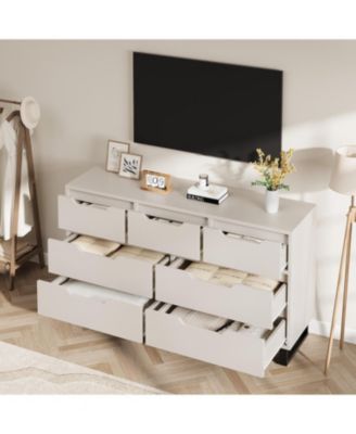 Wide Farmhouse TV Stand with 7 Drawers, Functional Wooden Storage for Living Room & Bedroom