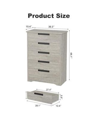 5 Drawer Dresser for Bedroom, Natural Chest of Drawers with Embedded Handles