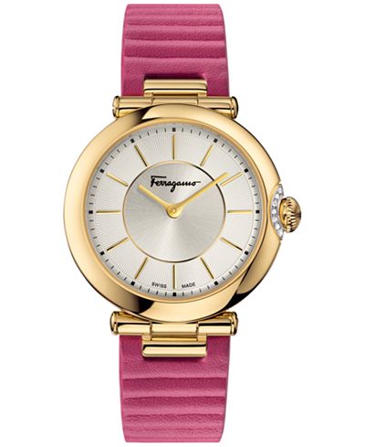 Ferragamo Women's Swiss Symphonie Diamond Accent Fuchsia Leather Strap Watch 36mm FIN030015