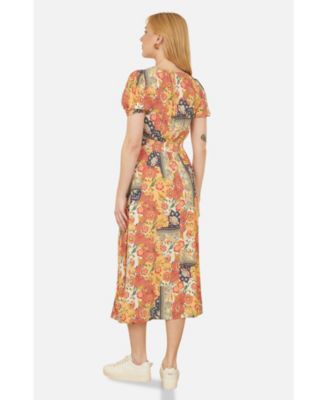 Women's Floral Patchwork Print Midi Shirt Dress