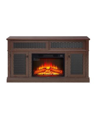Embossed Pattern TV Stand with 23" Fireplace, Media Console, Dark Cherry, 58.27"W