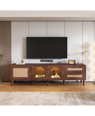  70" TV Stand for TVs up to 80", Entertainment Center with LED Lights & Storage