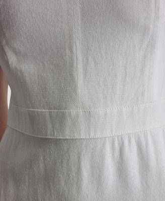 Women's Sleeveless Square Neck Tiered Linen Midi Dress