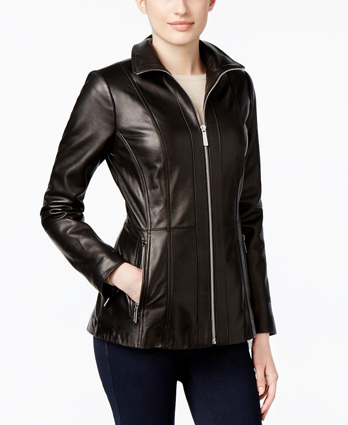 Michael Kors Petite Leather Moto Jacket & Reviews - Coats & Jackets ...