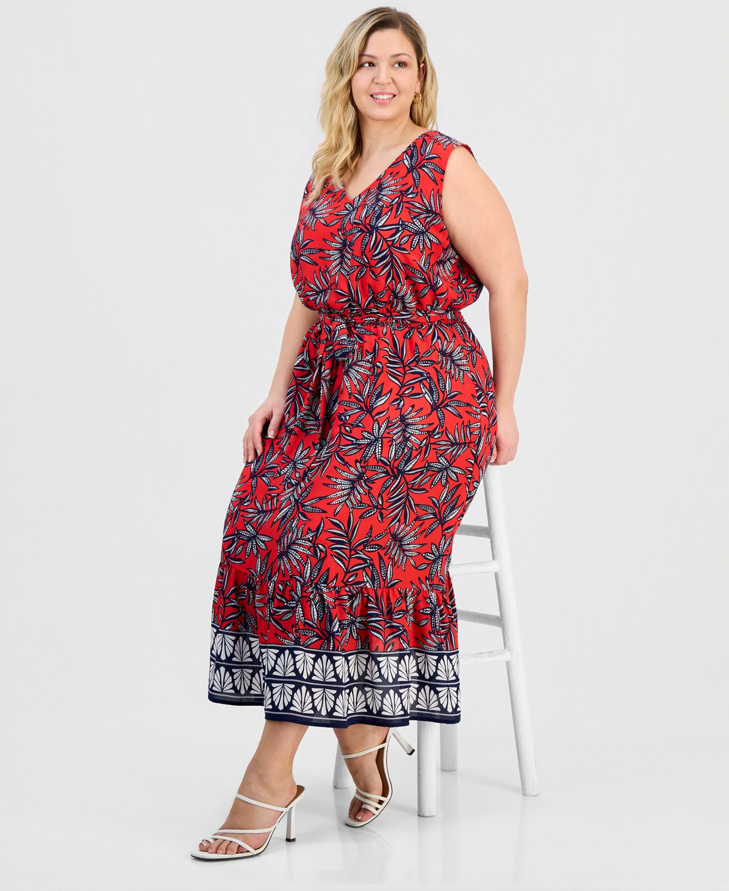 Plus Size V-Neck Sleeveless Tiered Dress