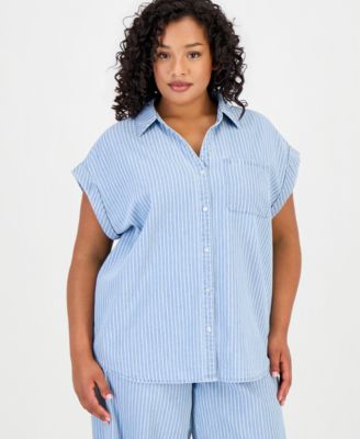 Plus Size Cuffed Sleeve Shirt