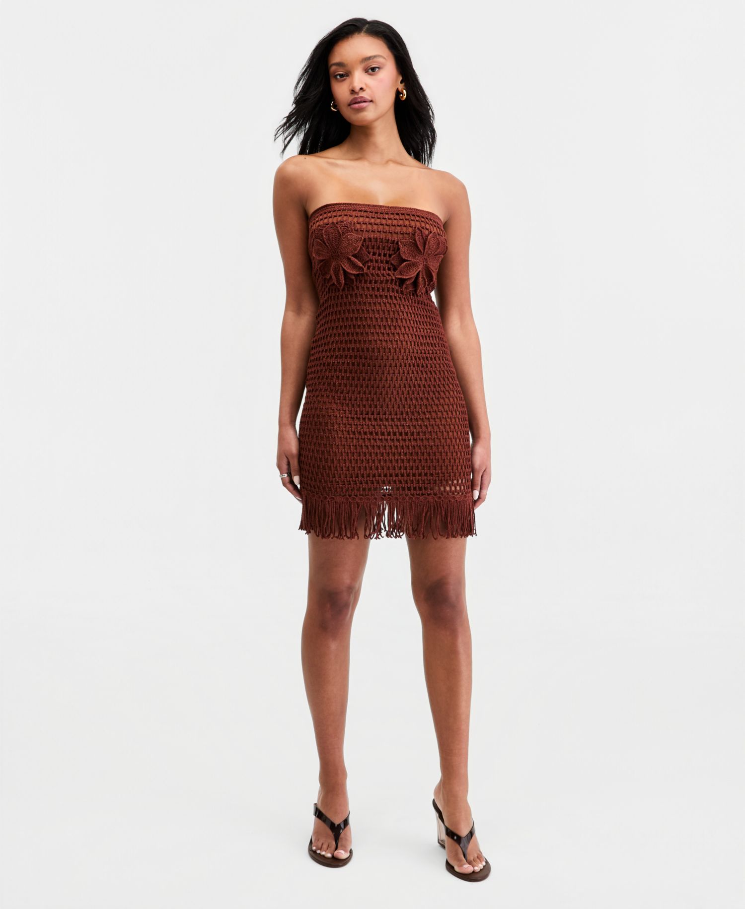 Women's Floral Crochet Strapless Mini Dress