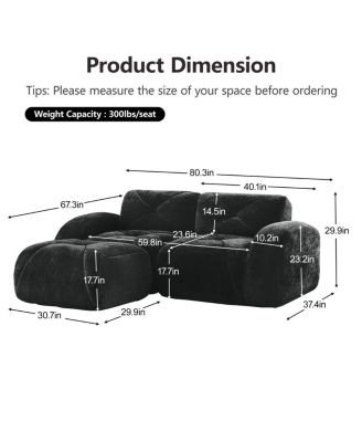 L-shaped Boneless Sofa, Soft Velvet, Tufted, 32D Sponge, No Assembly