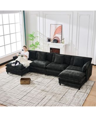  140.9" U-shaped modular sectional sofa with 2 ottomans, 4 cushions, 2 pillows.