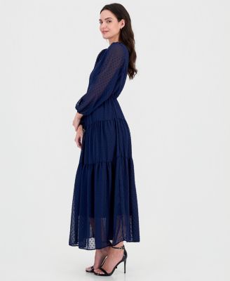 Women's Long-Sleeve V-Neck Tiered Maxi Dress