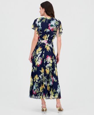 Women's Flutter-Sleeve Pleated Maxi Dress