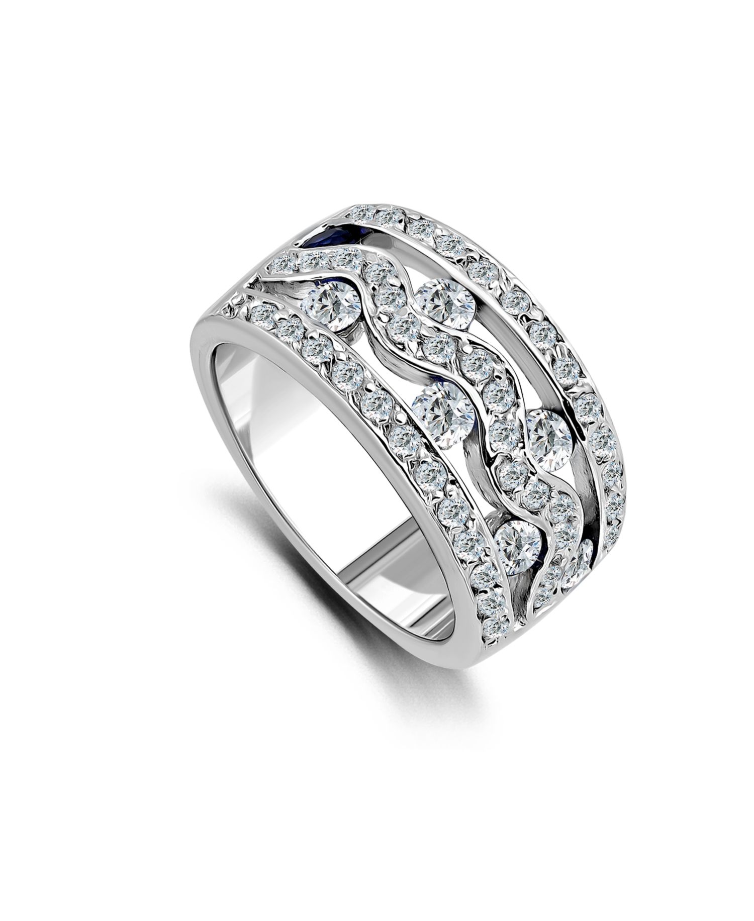 Macy's Cubic Zirconia Round Cut Pave Three Row Band Ring