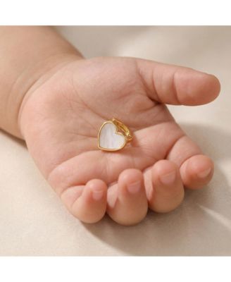 Dainty 14k Gold Plated Mother of Pearl Inlay Heart Earrings