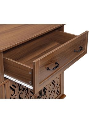 Vintage Sideboard Buffet Cabinet, Hand-Carved Doors, 2 Drawers, 4 Doors