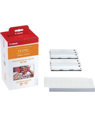 RP-108 High-Capacity Color Ink/Paper Set for SELPHY CP910 Printer, Includes 108 Sheets, 2x Color Ink Ribbons