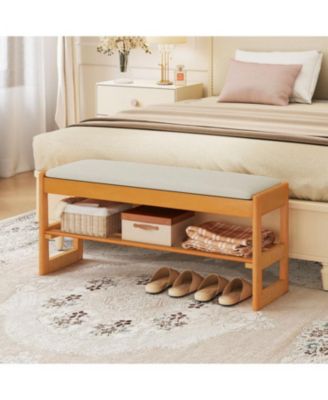 Shoe Rack Bench with Flip-Top Storage Rubberwood Entryway Seat