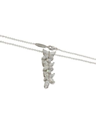 Platinum Diamond Victoria Mixed Cluster Drop Pendant