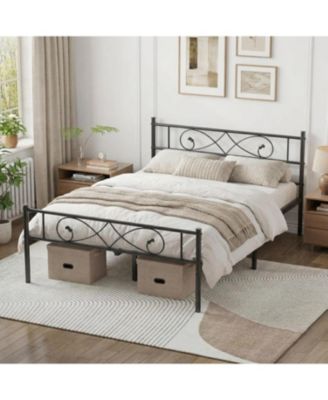 Queen Size Platform Bed Frame, Metal with Unique Fist Design Headboard, Under Bed Storage, No Box Spring Required, Easy Assembly Noise Free