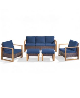 5 Pieces Outdoor Furniture-High Back Outdoor Wicker Couch Patio Chairs Set of 2 with Comfy Cushions Ottomans Patio Furniture Set