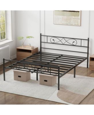Full Size Metal Bed Frame, Unique Fist Design Headboard and Footboard, Platform Bed with Under Storage, No Box Spring Needed