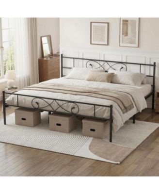 King Size Platform Bed Frame, Metal with Unique Fist Design Headboard, Under Bed Storage, No Box Spring Required, Easy Assembly Noise Free
