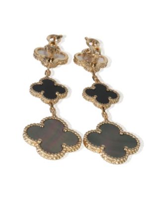 Yellow Gold Mother Of Pearl and Onyx Magic Alhambra Earrings