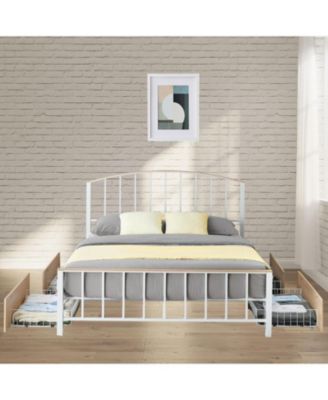 Full Metal Bed Frame With Headboard and Footboard 4 Storage Drawers No Box Spring Space Saving