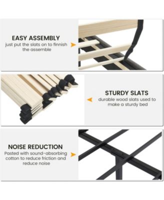 Queen Upholstered Platform Bed Frame Adjustable Wingback Headboard Heavy Duty Slats No Box Spring